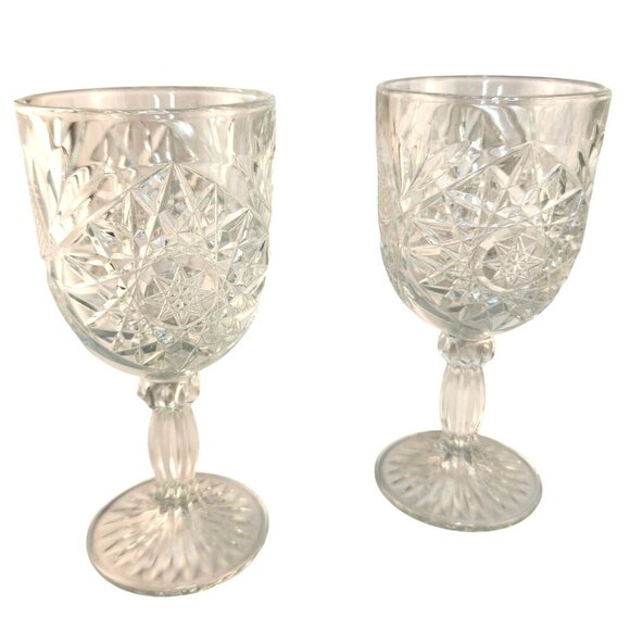 Libbey HOBSTAR Clear Pressed Vintage Star of David 10 Oz Tall Footed Water Goble - Picture 1 of 10